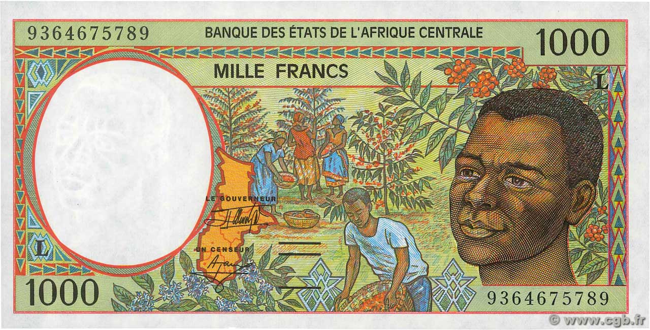 1000 Francs STATI DI L  AFRICA CENTRALE  1993 P.402La q.FDC