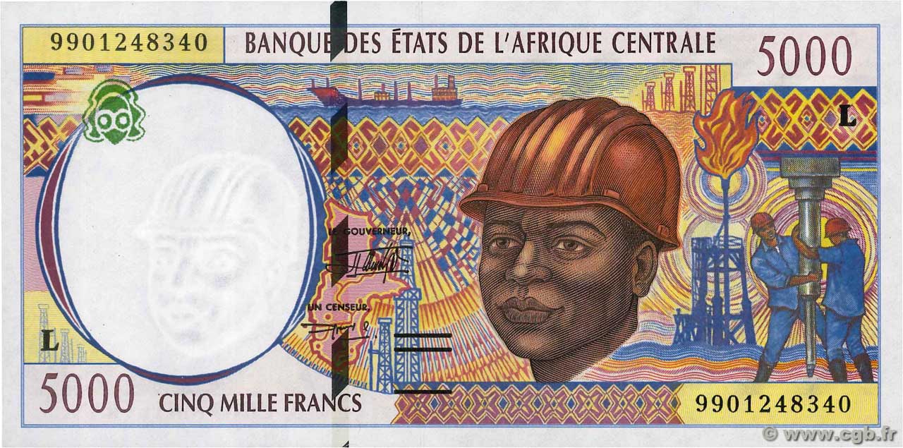 5000 Francs STATI DI L  AFRICA CENTRALE  1999 P.404Le FDC