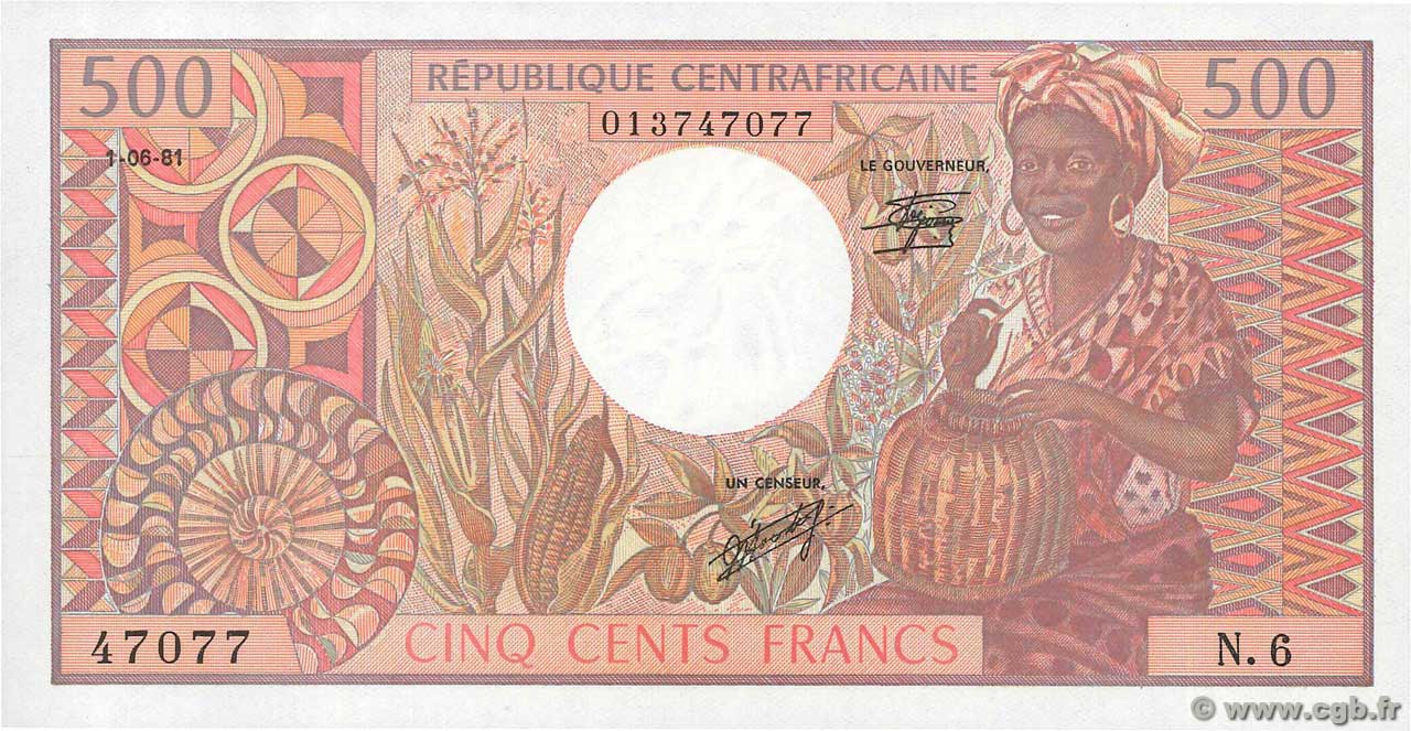 500 Francs CENTRAL AFRICAN REPUBLIC  1981 P.09 UNC