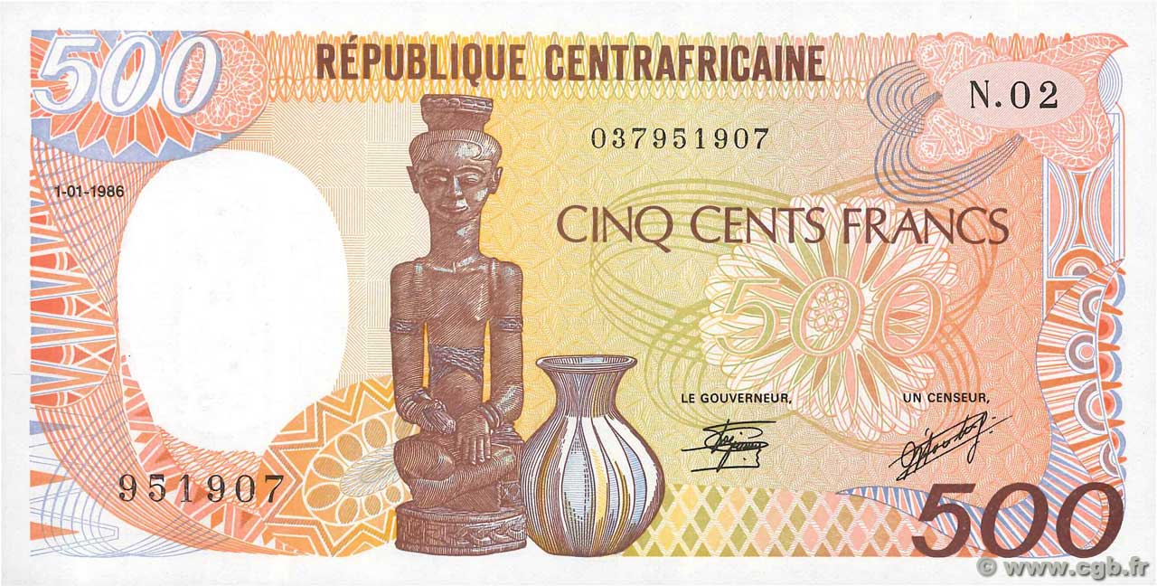 500 Francs type 1985 CENTRAFRIQUE  1986 A.193b NEUF