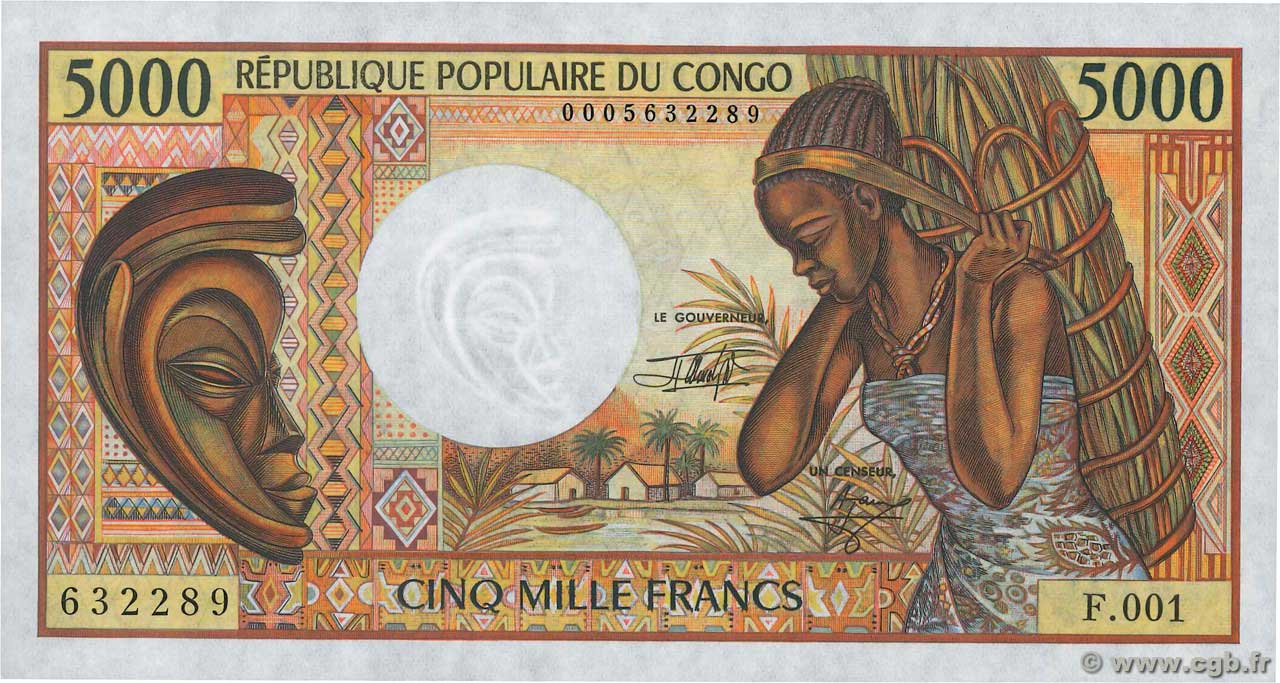 5000 Francs CONGO  1991 P.06b VZ+