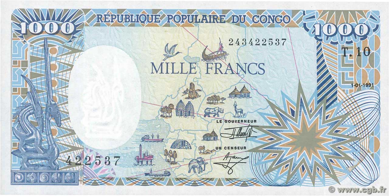 1000 Francs CONGO  1991 P.10c UNC