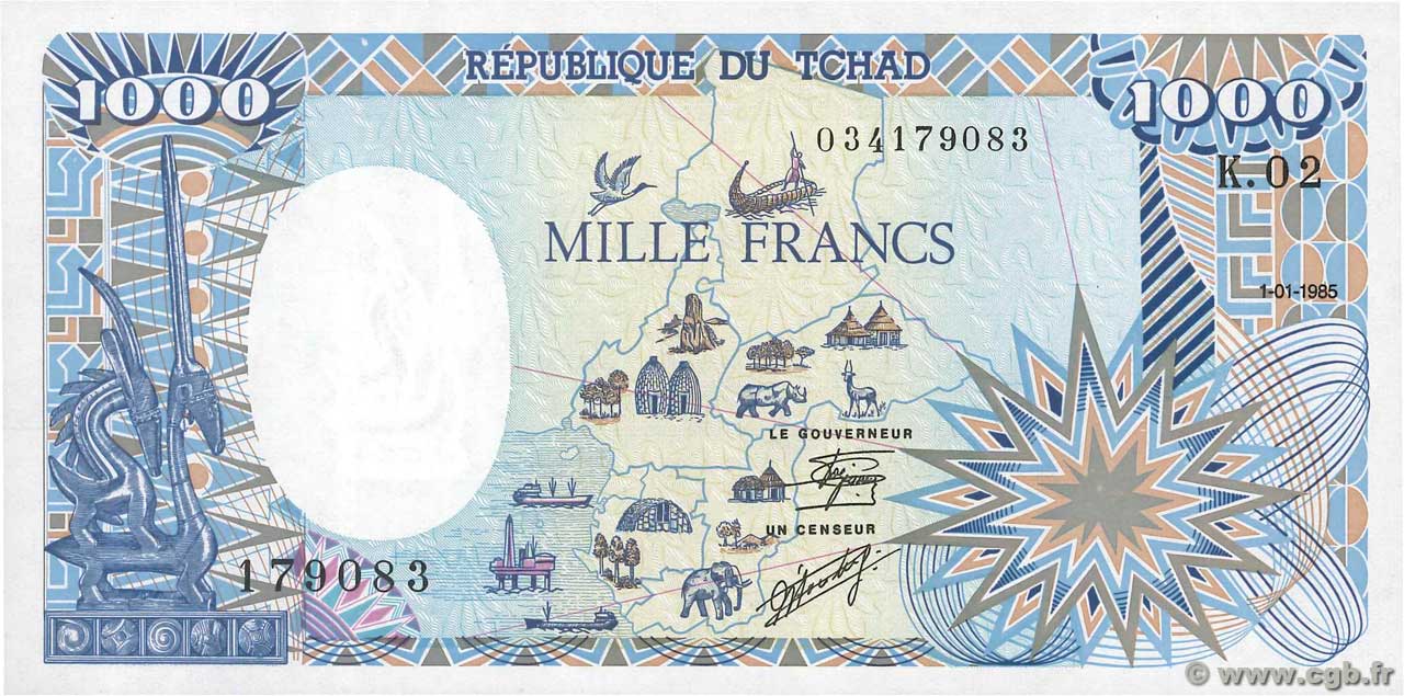 1000 Francs CHAD  1985 P.10Aa XF+