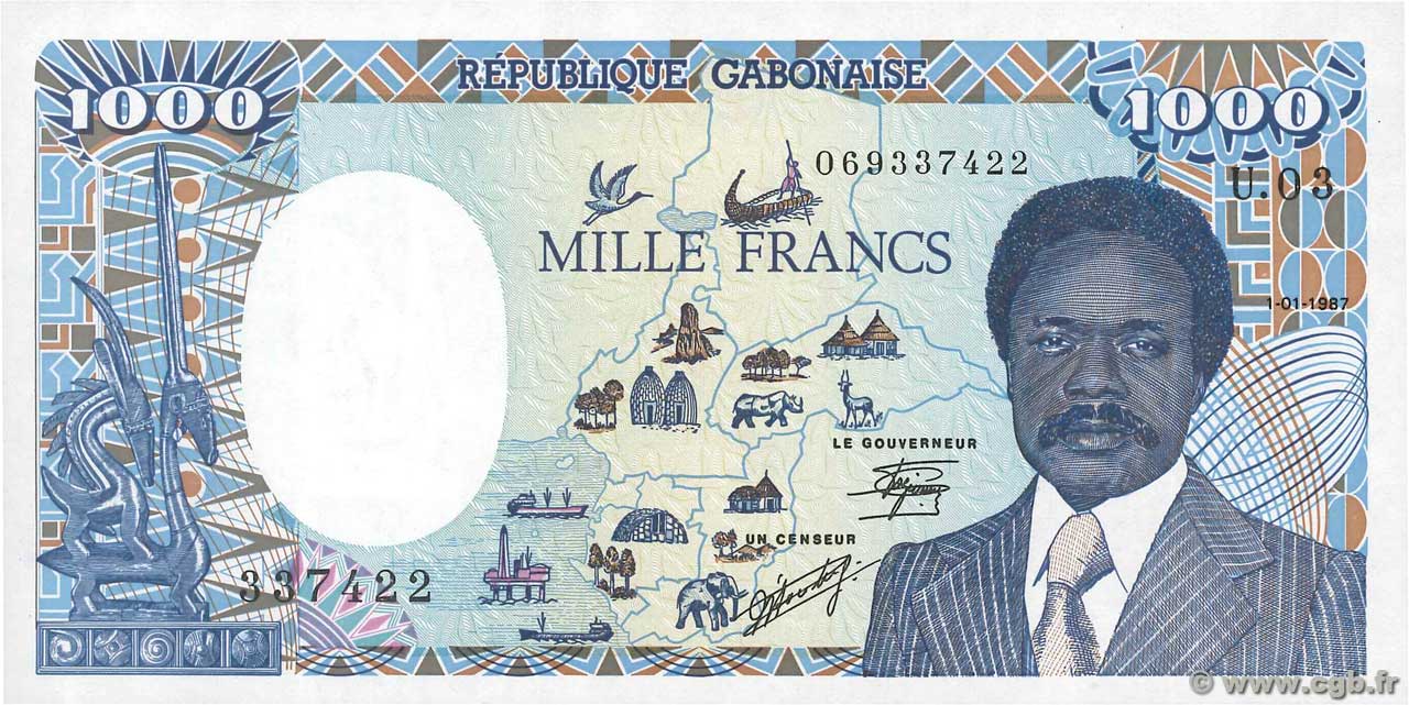 1000 Francs GABóN  1987 P.10a SC+