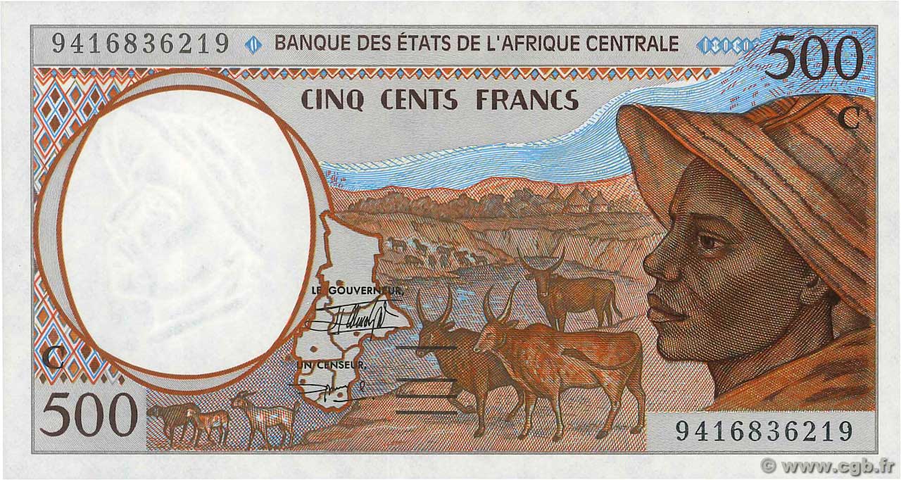 500 Francs ZENTRALAFRIKANISCHE LÄNDER  1994 P.101Cb ST