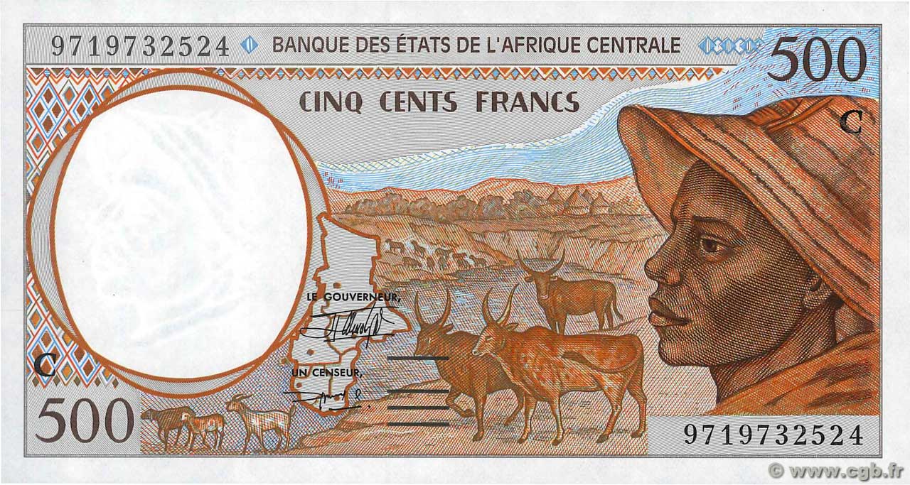 500 Francs STATI DI L  AFRICA CENTRALE  1997 P.101Cd AU+