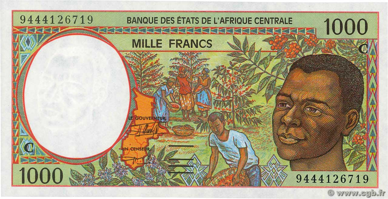 1000 Francs ZENTRALAFRIKANISCHE LÄNDER  1994 P.102Cb ST