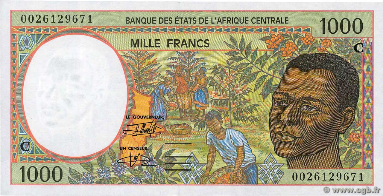 1000 Francs ZENTRALAFRIKANISCHE LÄNDER  2000 P.102Cg ST