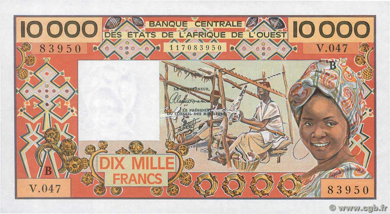10000 Francs ÉTATS DE L AFRIQUE DE L OUEST  1992 P.209Bj SPL+
