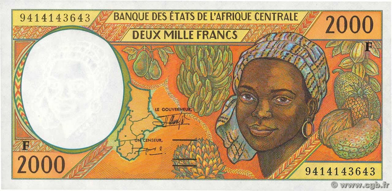 2000 Francs CENTRAL AFRICAN STATES  1994 P.303Fb AU