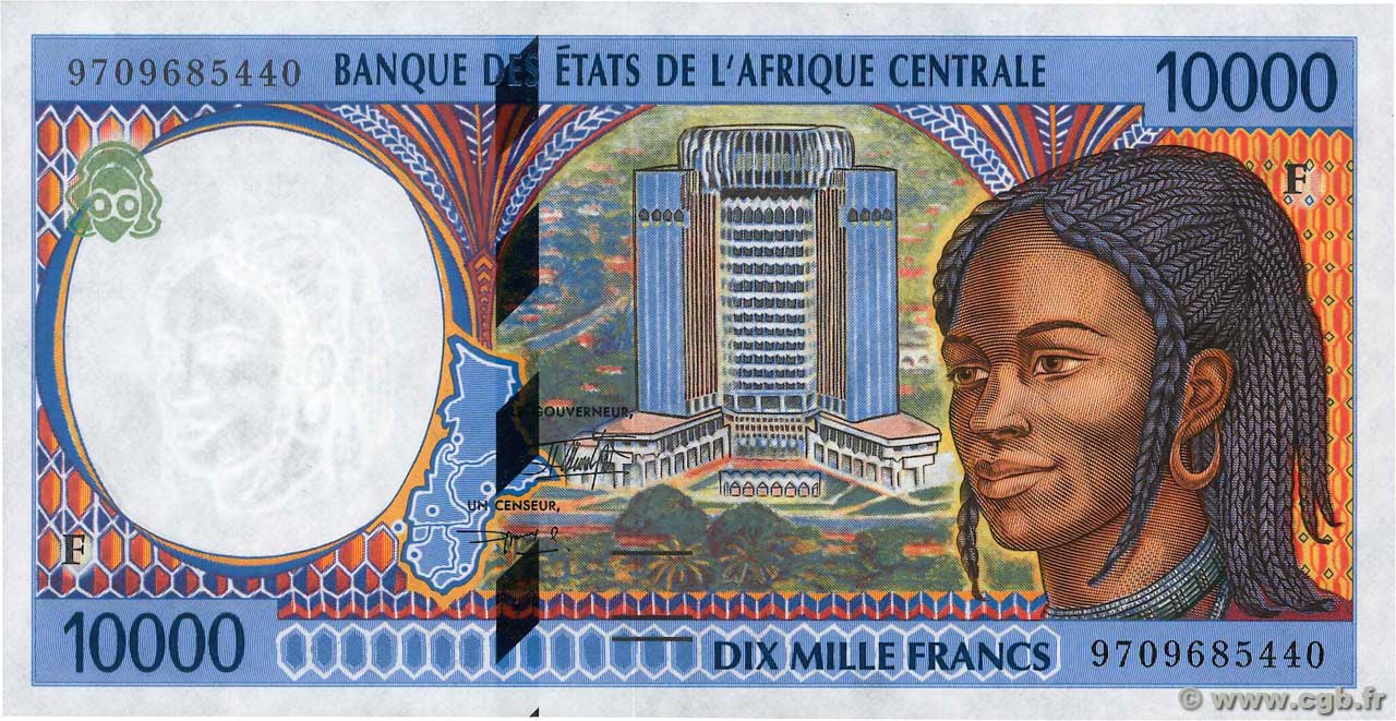 10000 Francs STATI DI L  AFRICA CENTRALE  1997 P.305Fc q.FDC
