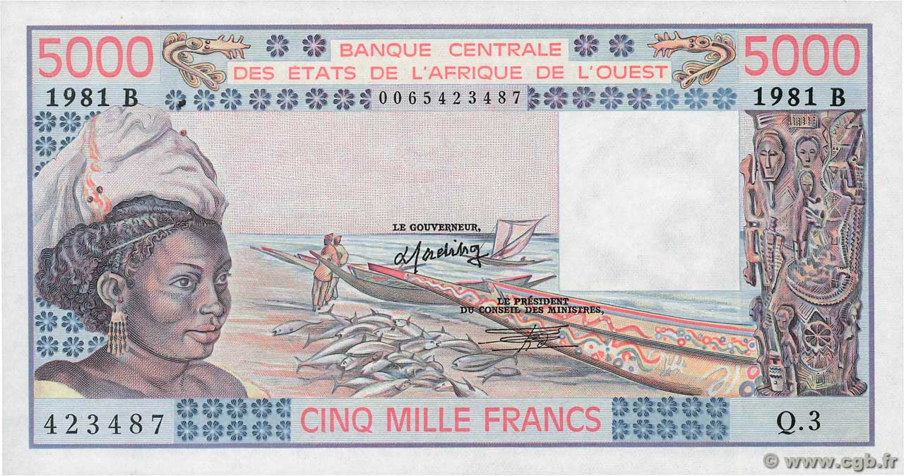 5000 Francs ÉTATS DE L AFRIQUE DE L OUEST  1981 P.208Be NEUF