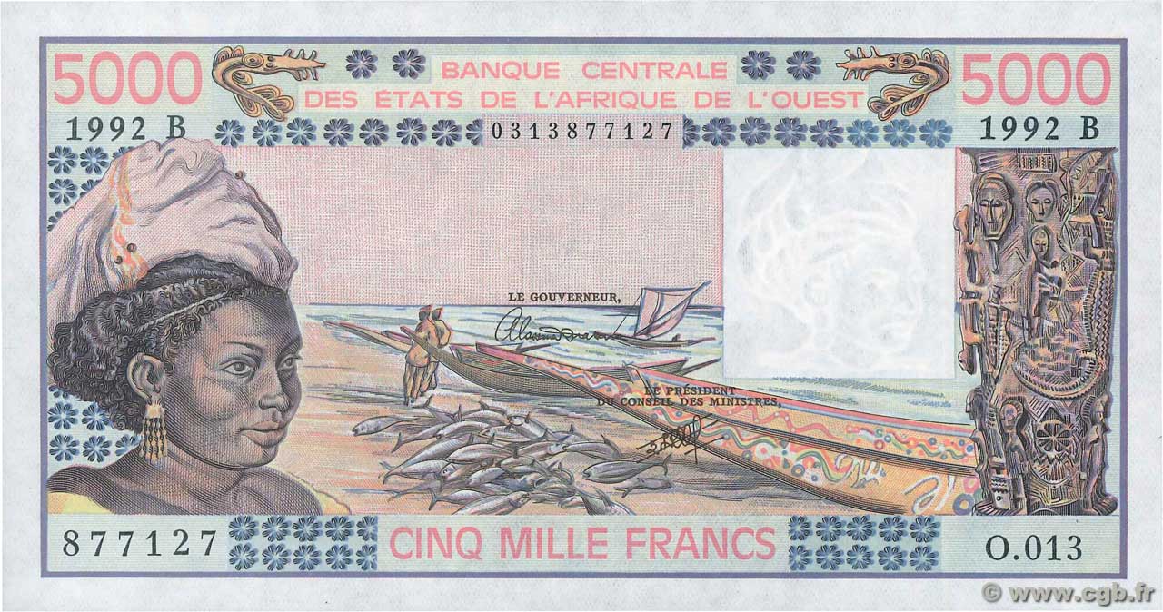 5000 Francs ÉTATS DE L AFRIQUE DE L OUEST  1992 P.208Bn SPL