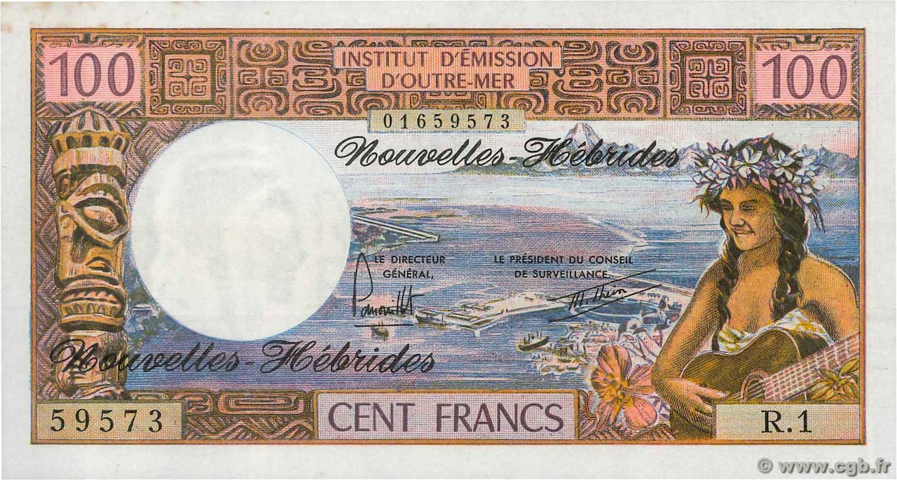 100 Francs NUOVE EBRIDI  1977 P.18d q.FDC