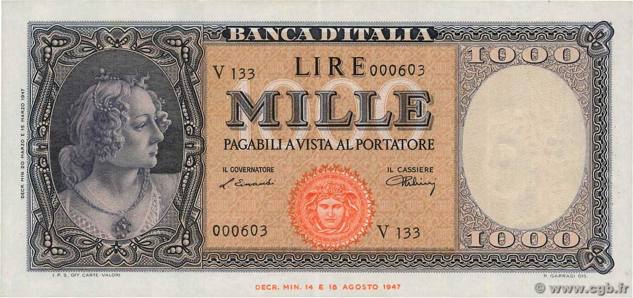 1000 Lire ITALIA  1947 P.083 EBC