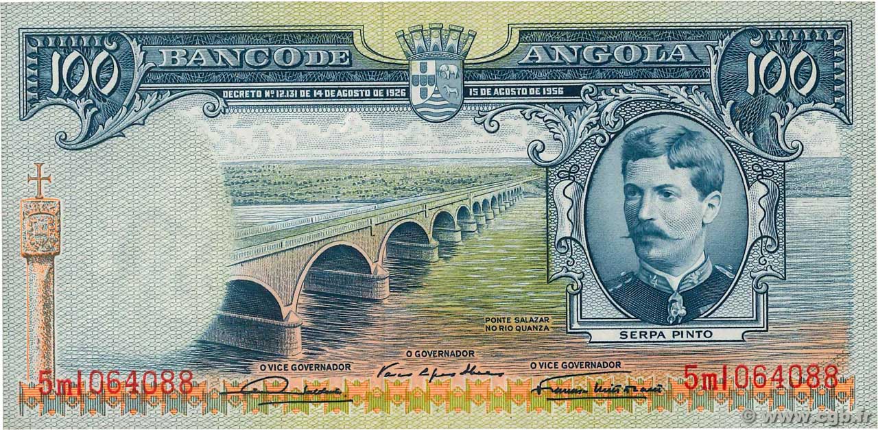 100 Escudos ANGOLA  1956 P.089a TTB+