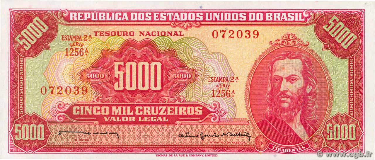 5000 Cruzeiros BRASILIEN  1964 P.182b ST
