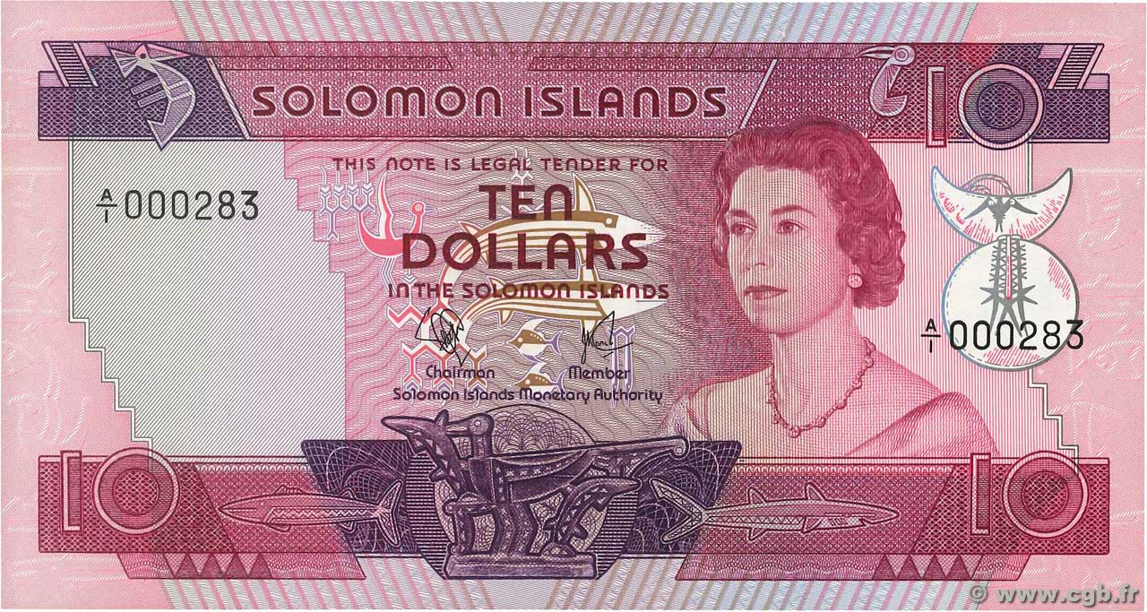 10 Dollars Petit numéro SOLOMON-INSELN  1977 P.07a ST
