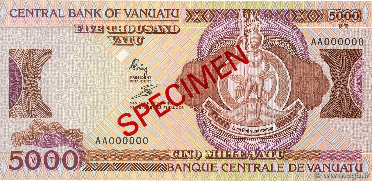 5000 Vatu Spécimen VANUATU  1989 P.04s UNC