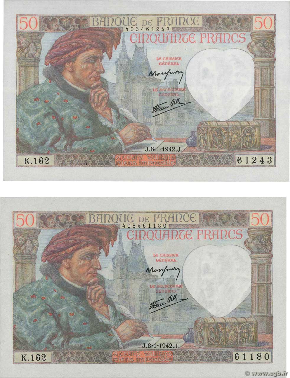 50 Francs JACQUES CŒUR Lot FRANCIA  1941 F.19.17 q.FDC