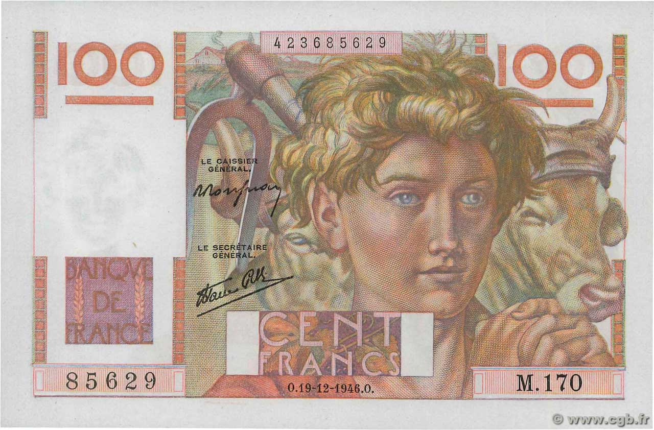 100 Francs JEUNE PAYSAN FRANCIA  1946 F.28.12 FDC