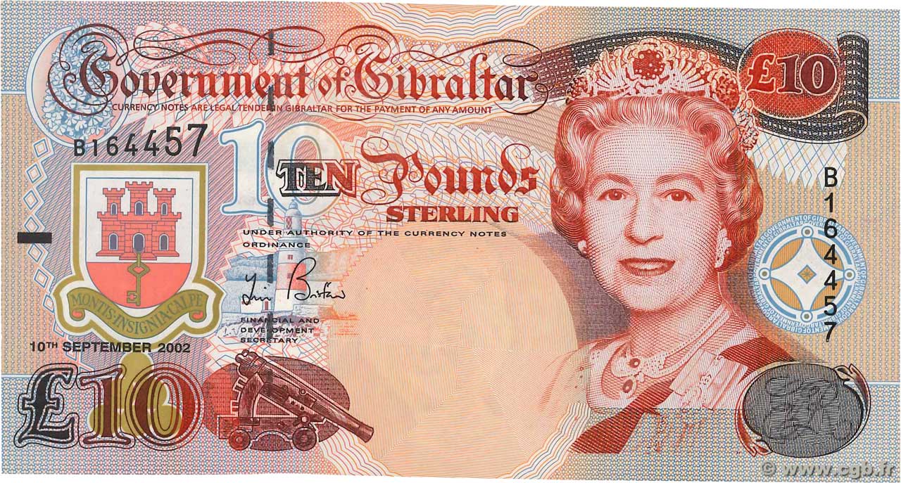 10 Pounds Sterling GIBRALTAR  2002 P.30 XF+
