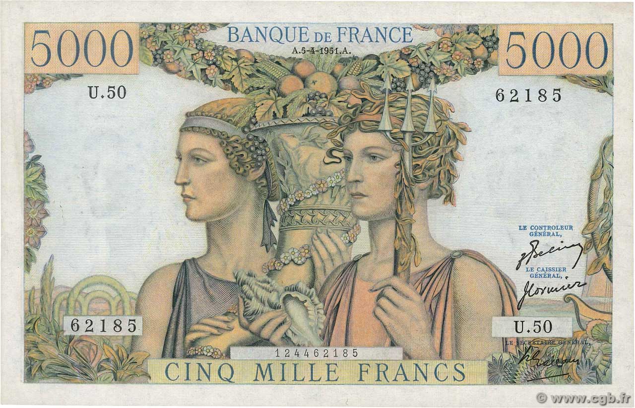 5000 Francs TERRE ET MER FRANCE  1951 F.48.04 TTB