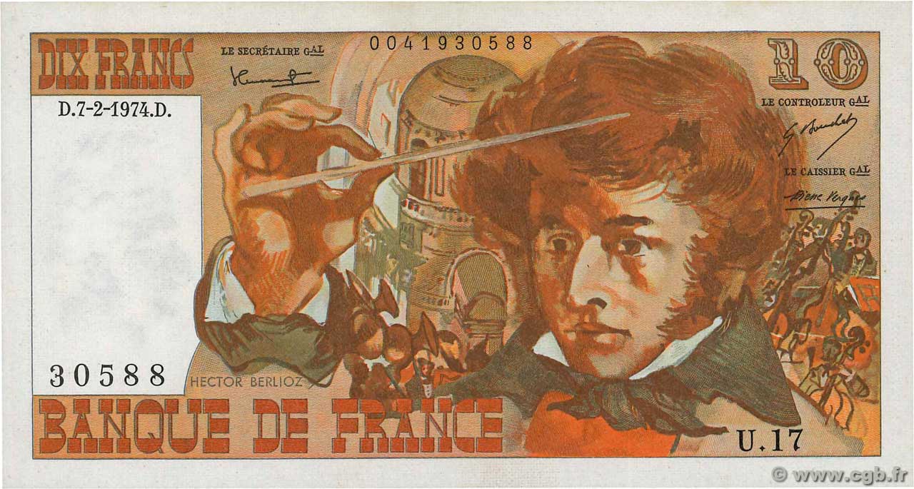 10 Francs BERLIOZ FRANCE  1974 F.63.03 SUP