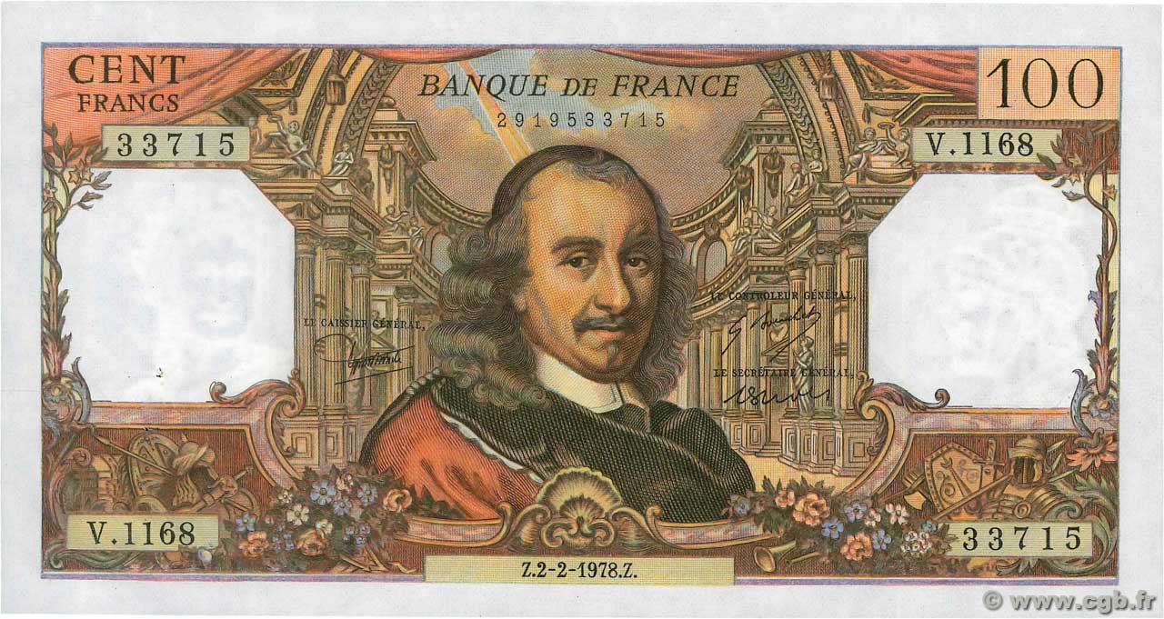 100 Francs CORNEILLE FRANKREICH  1978 F.65.61 fST