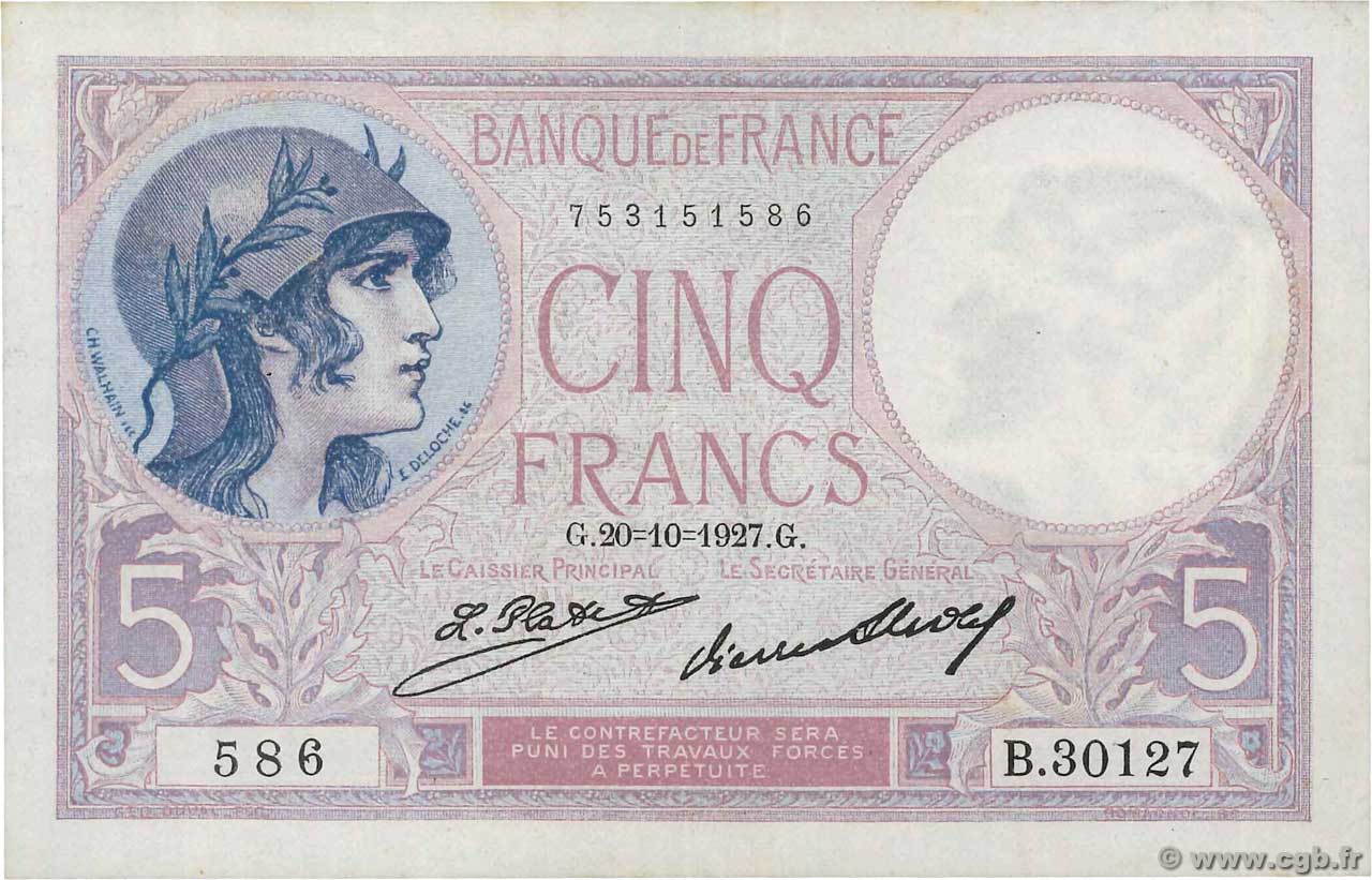 5 Francs FEMME CASQUÉE FRANCIA  1927 F.03.11 BB