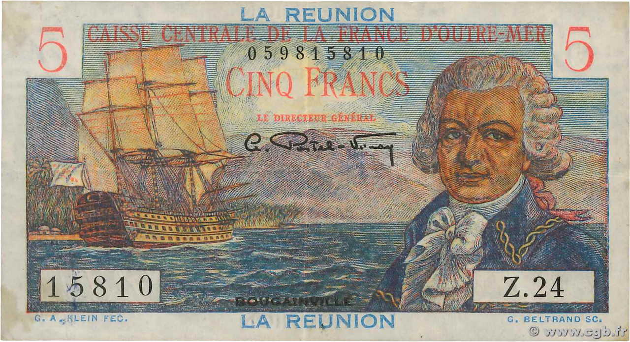 5 Francs Bougainville ISLA DE LA REUNIóN  1946 P.41a MBC