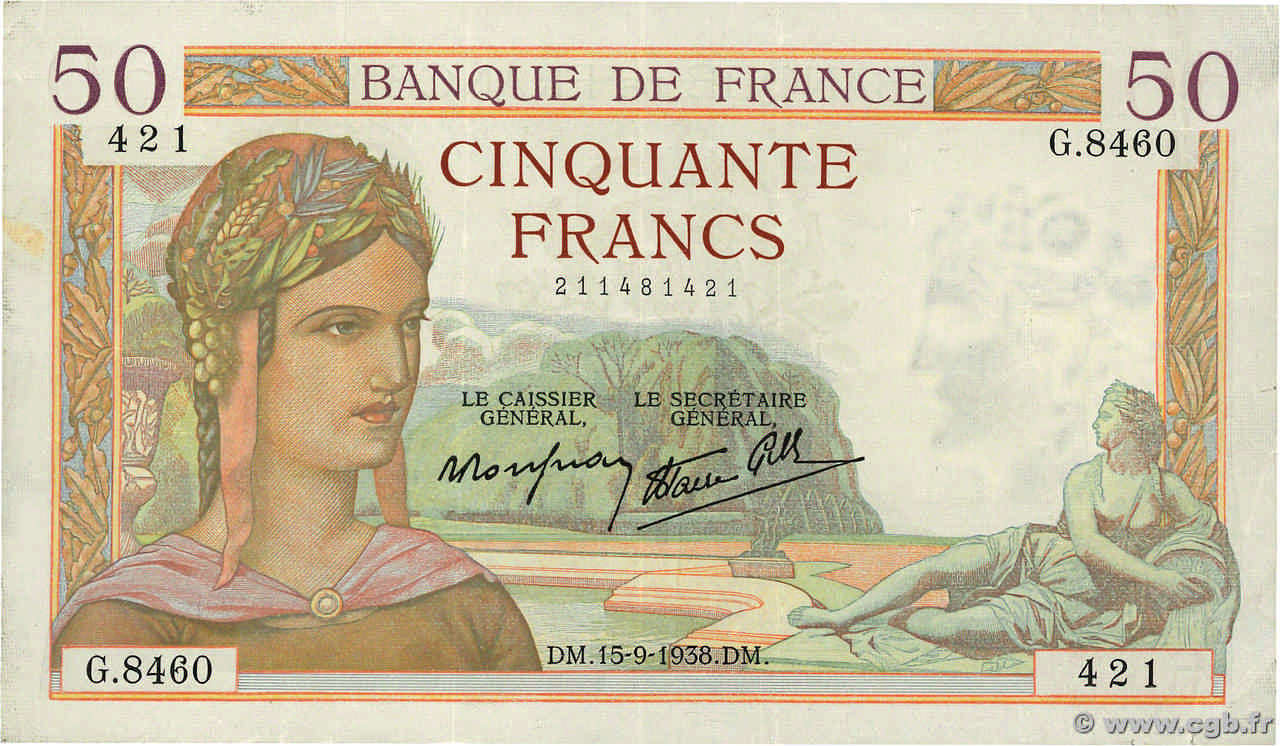 50 Francs CÉRÈS modifié FRANCIA  1938 F.18.14 q.BB
