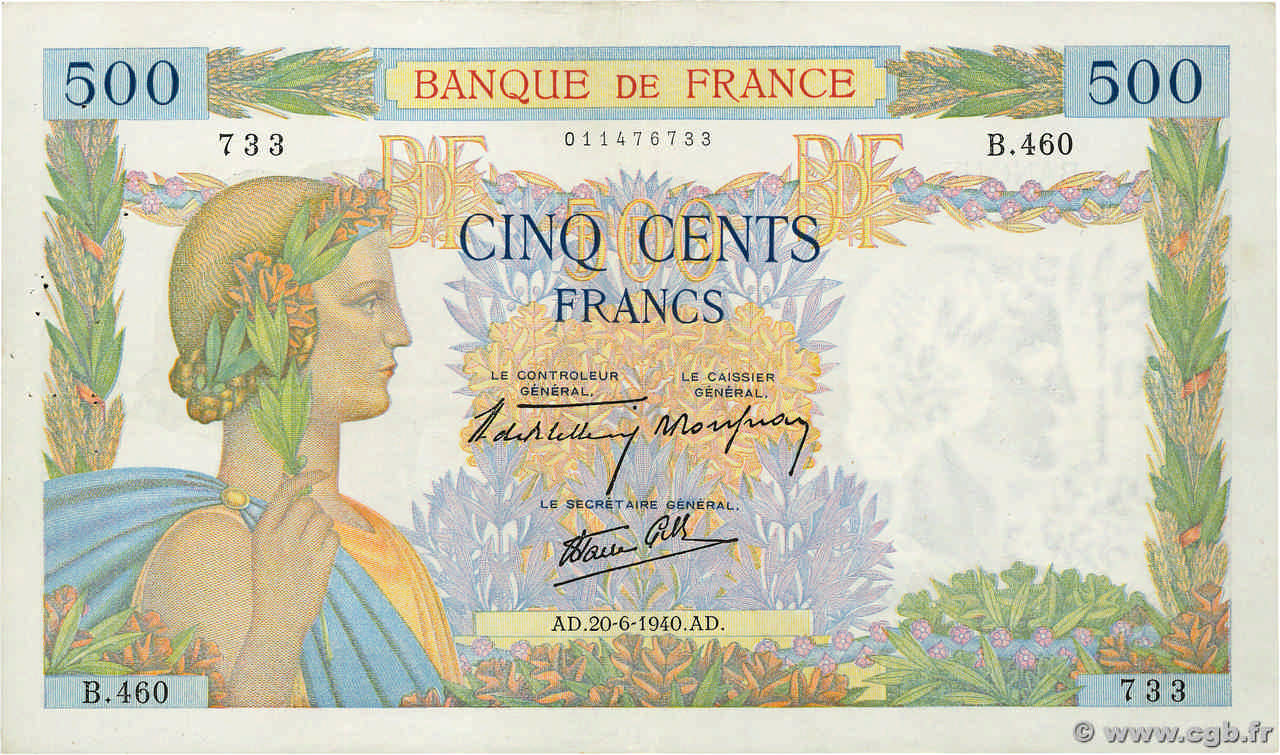 500 Francs LA PAIX FRANKREICH  1940 F.32.03 SS