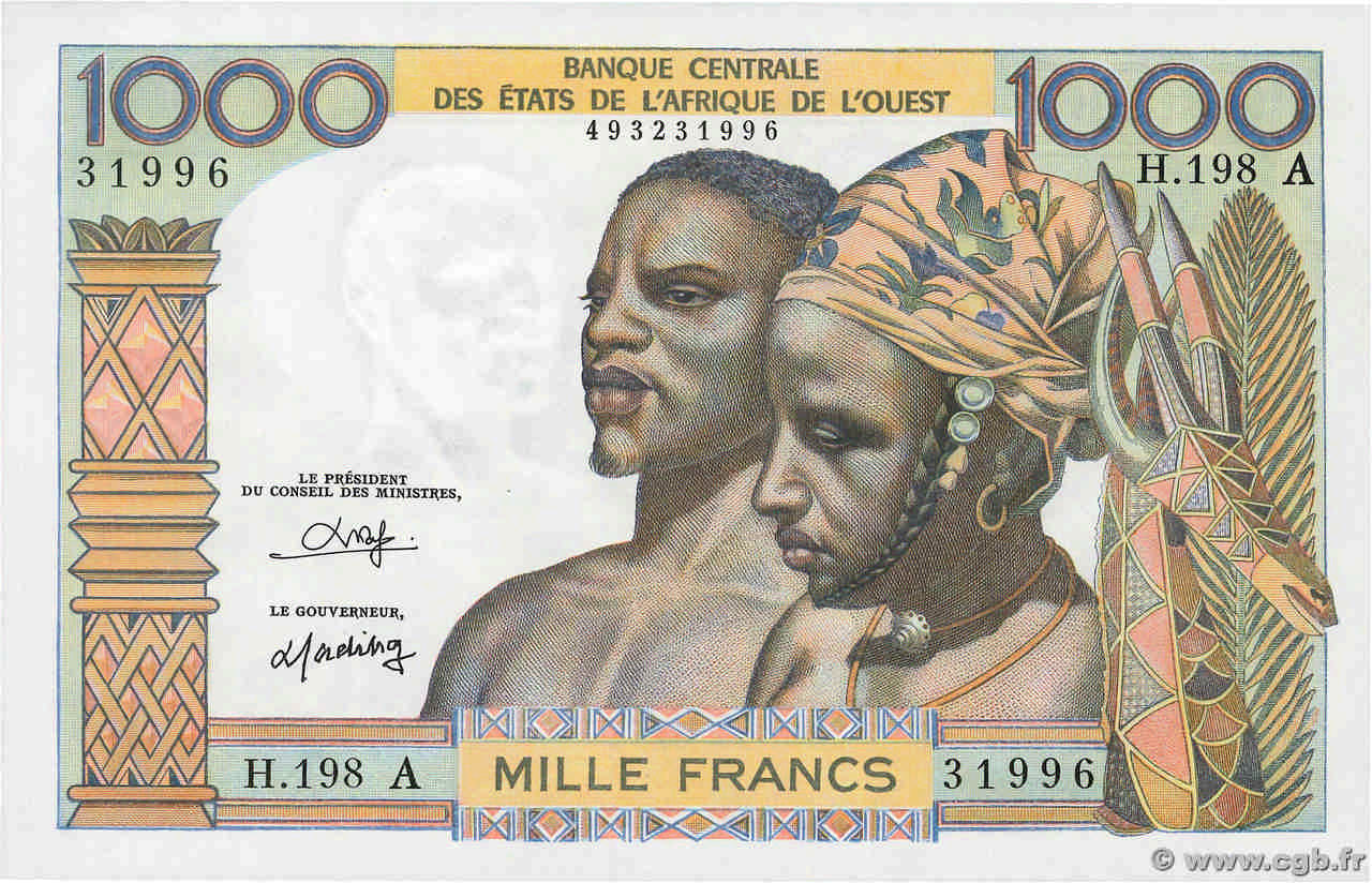 1000 Francs ÉTATS DE L AFRIQUE DE L OUEST  1980 P.103An pr.NEUF