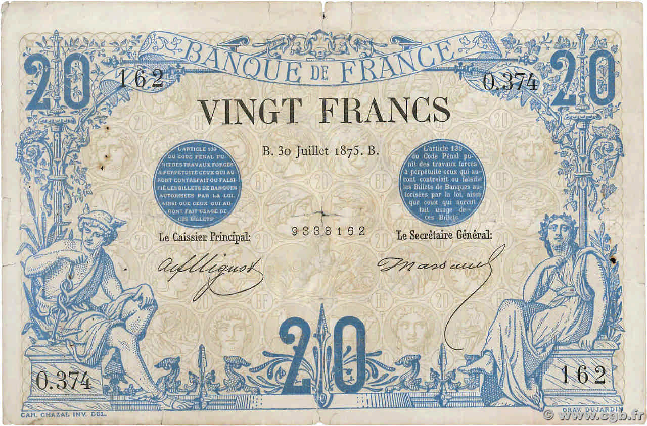 20 Francs NOIR FRANCIA  1875 F.09.02 MC