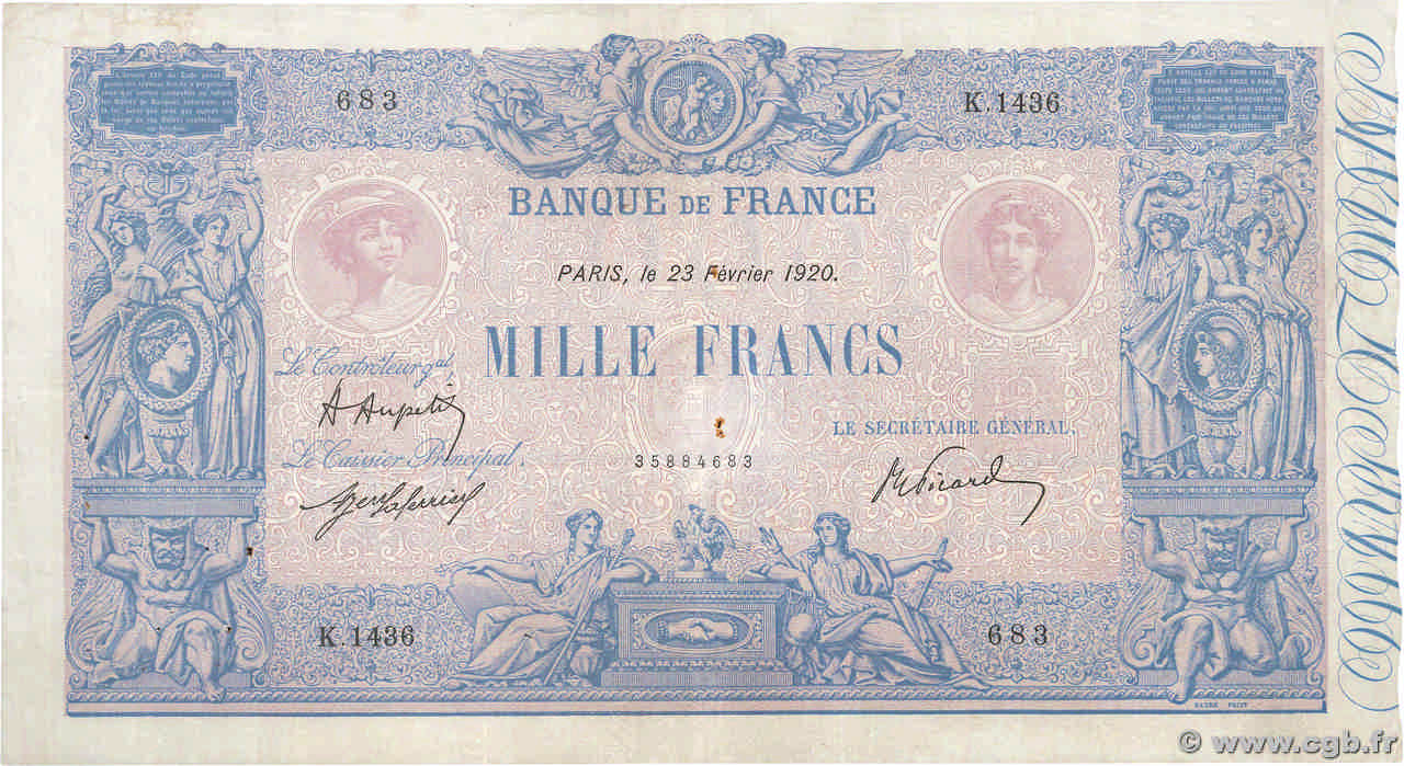 1000 Francs BLEU ET ROSE FRANKREICH  1920 F.36.35 S