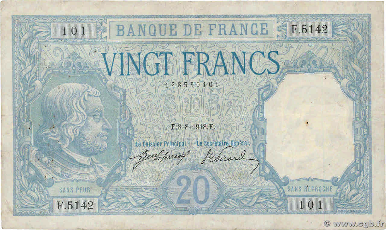 20 Francs BAYARD FRANCE  1918 F.11.03 pr.TB