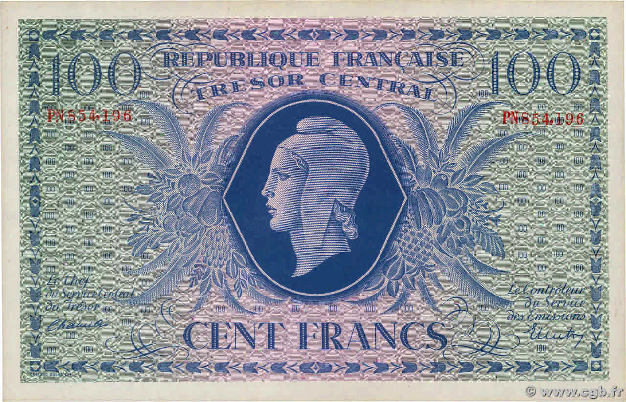 100 Francs MARIANNE FRANCE  1943 VF.06.01g pr.SPL