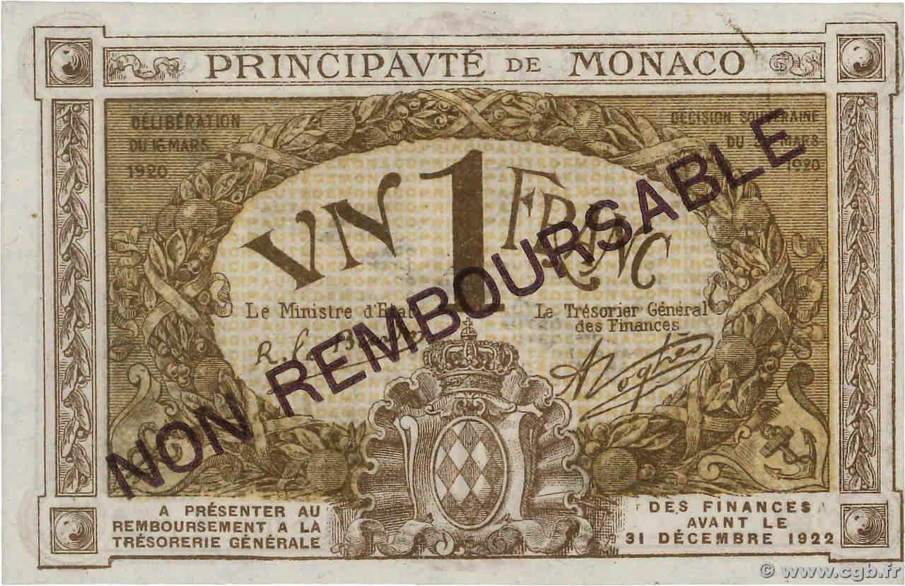 1 Franc Essai MONACO  1920 P.04br q.FDC