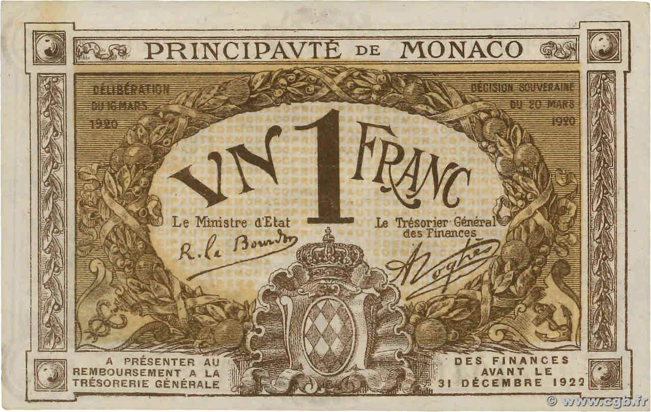 1 Franc MONACO  1920 P.04b pr.SPL