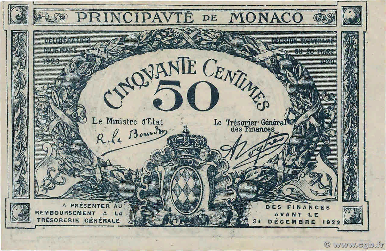 50 Centimes MONACO  1920 P.03a fST