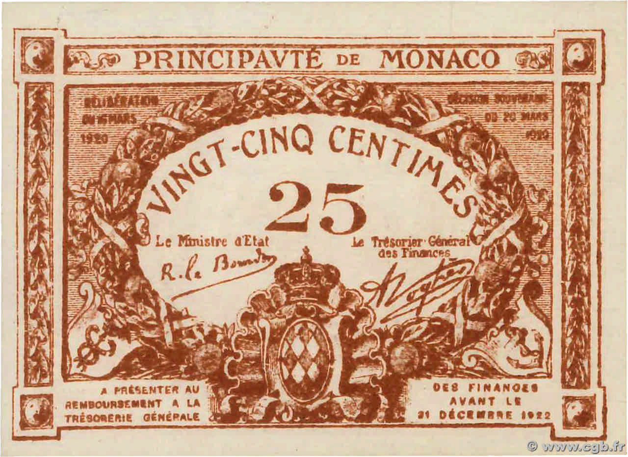 25 Centimes MONACO  1920 P.01a UNC