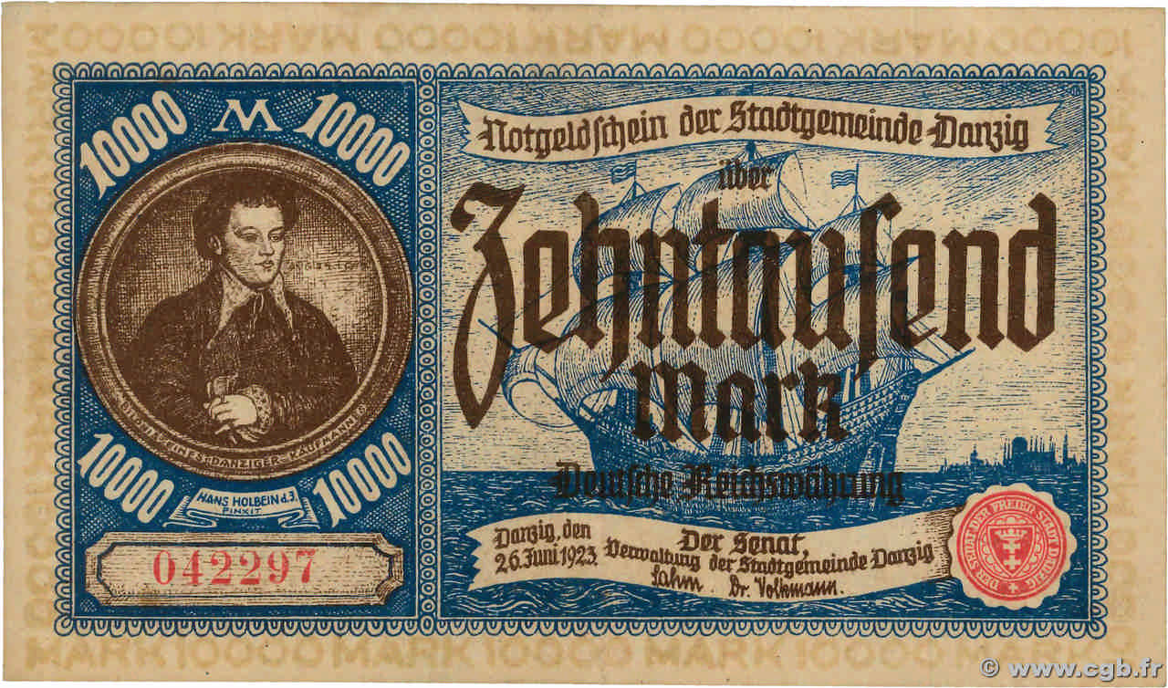 10000 Mark DANTZIG  1923 P.18 EBC+