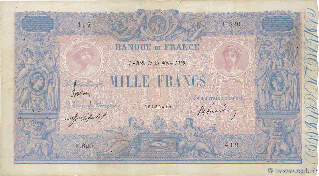 1000 Francs BLEU ET ROSE FRANKREICH  1913 F.36.27 fSS
