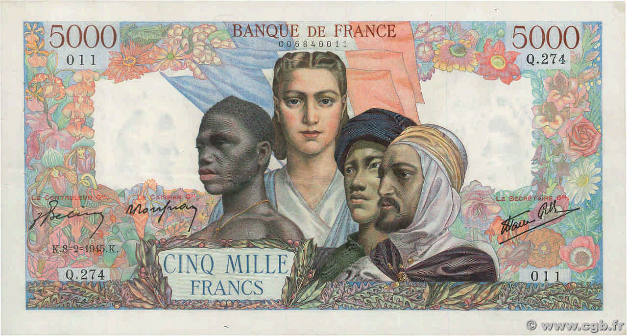 5000 Francs EMPIRE FRANÇAIS FRANCIA  1945 F.47.12 q.SPL