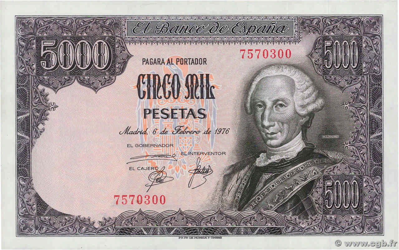 5000 Pesetas ESPAGNE  1976 P.155 pr.NEUF