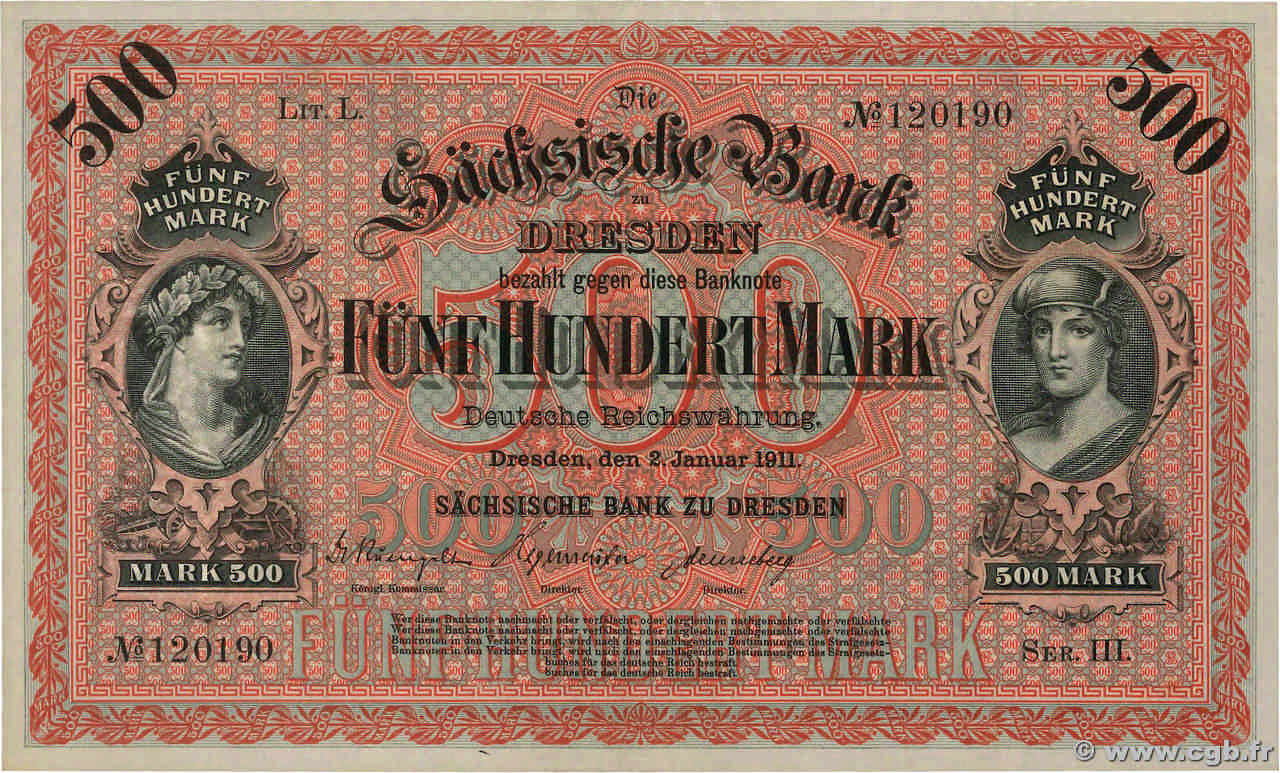 500 Mark DEUTSCHLAND Dresden 1911 PS.0953b fST
