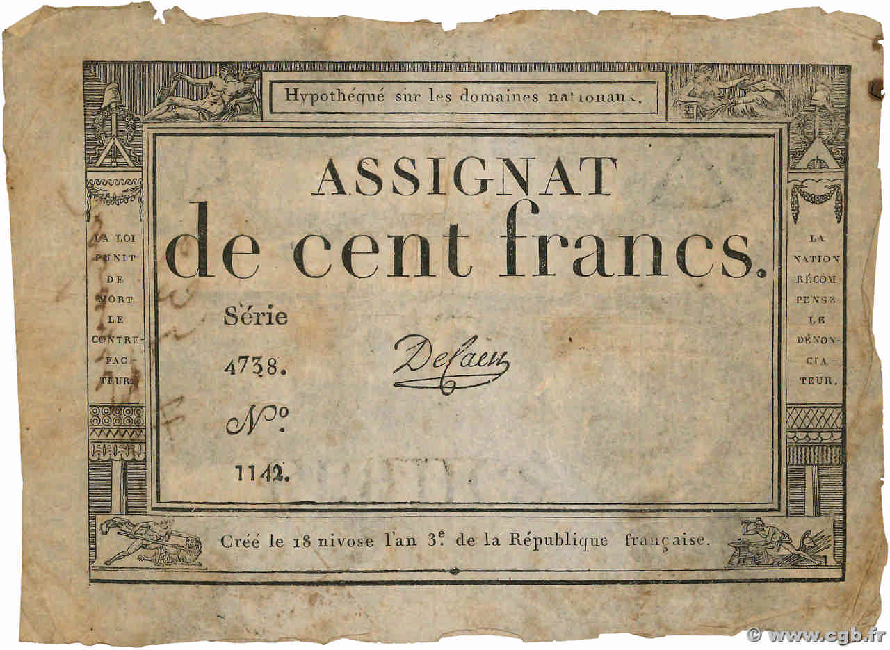 100 Francs FRANCE  1795 Ass.48a B