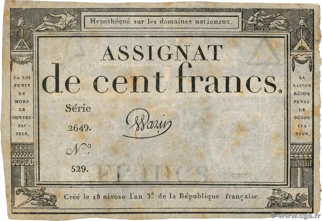 100 Francs FRANKREICH  1795 Ass.48a S