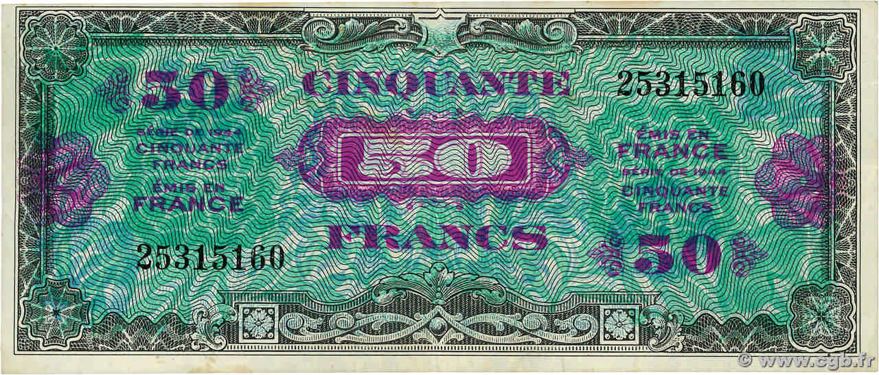 50 Francs DRAPEAU FRANCIA  1944 VF.19.01 BC+